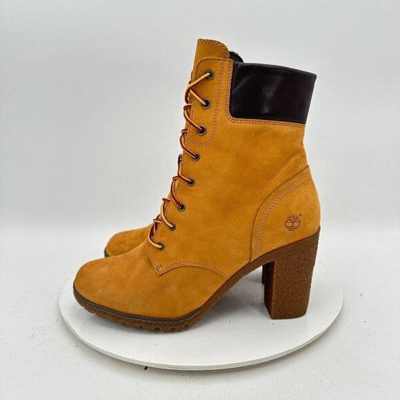 Timberland Shoes - Timberland Glancy 6 Inch Women Size 10W 8715A Wheat Leather Block High Heel Boot